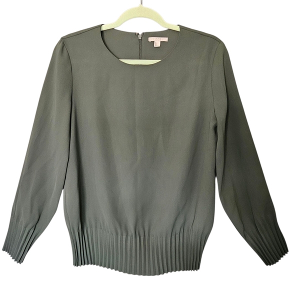 Women's COS Olive Green Blouse Pleats Pullover Sz 6 Minimalist Timeless - Picture 1 of 12